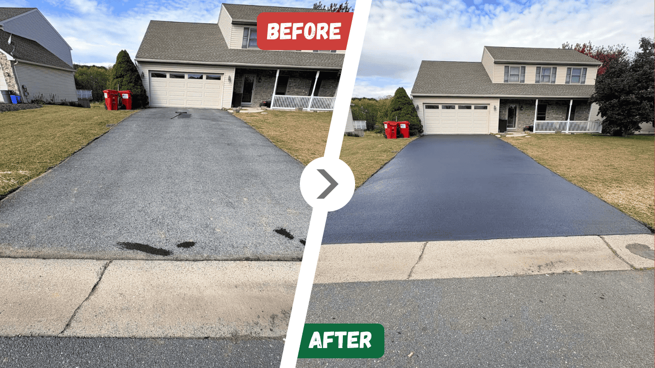 Before and after Driveway Seal Coating